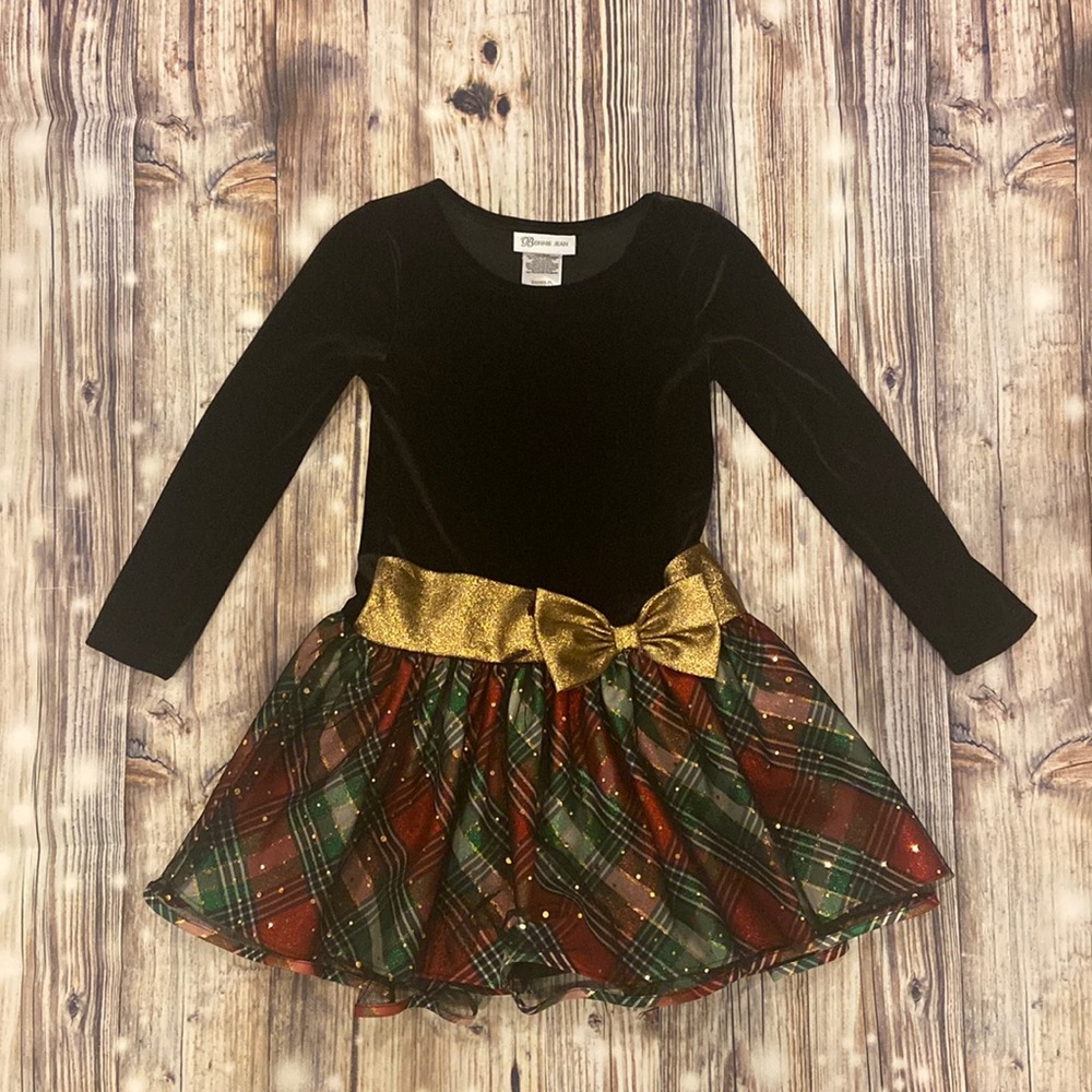 Long sleeve overlay plaid Christmas dress